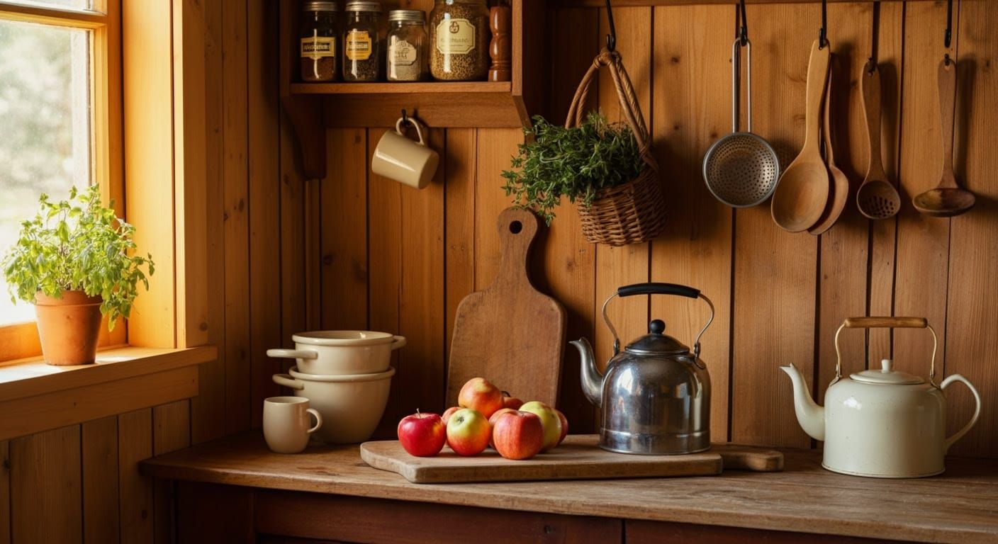 Warm Farmhouse Kitchen Scene with Rustic Charm