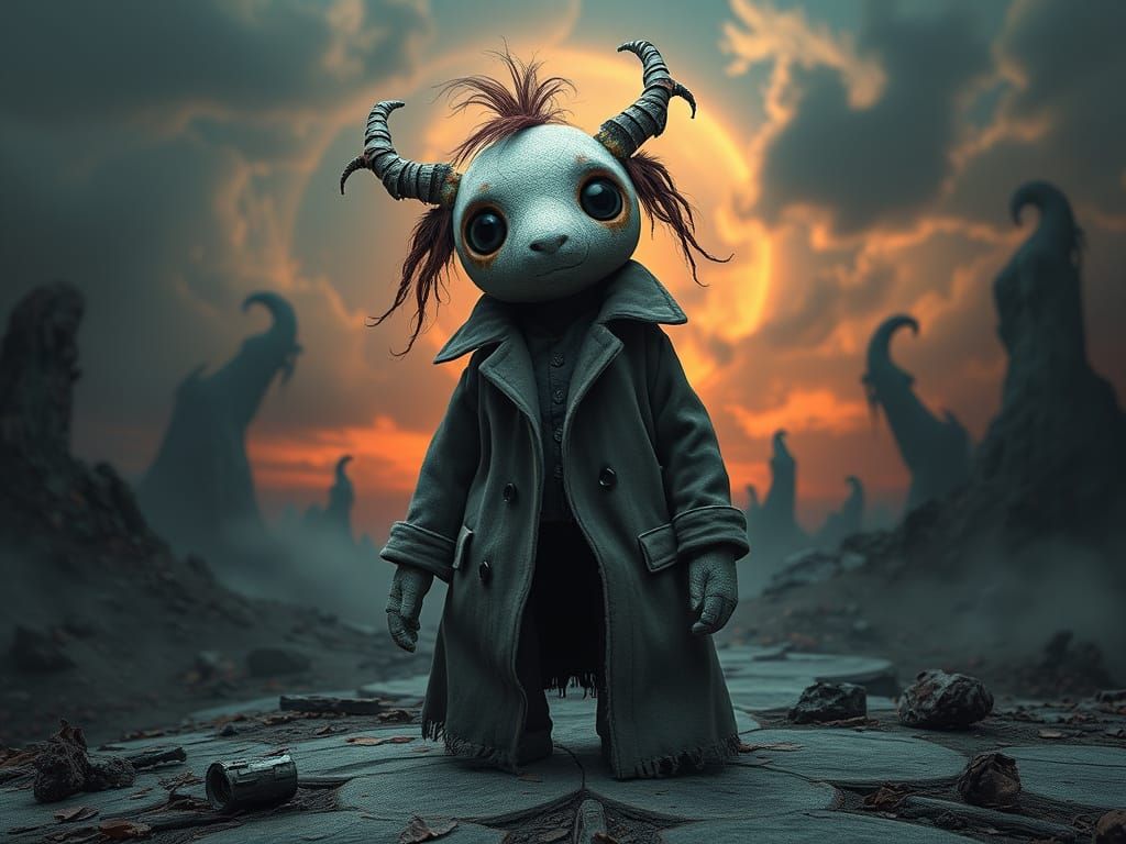 Stuffed Toy in Surreal Dystopian Landscape