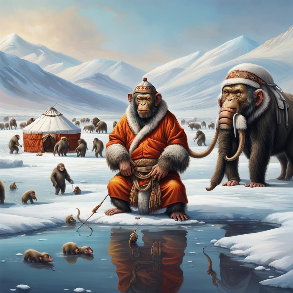 Surreal Snow Monkeys Ice Fishing Expedition