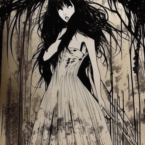 Disturbing Manga Girl in Horror Comic Style