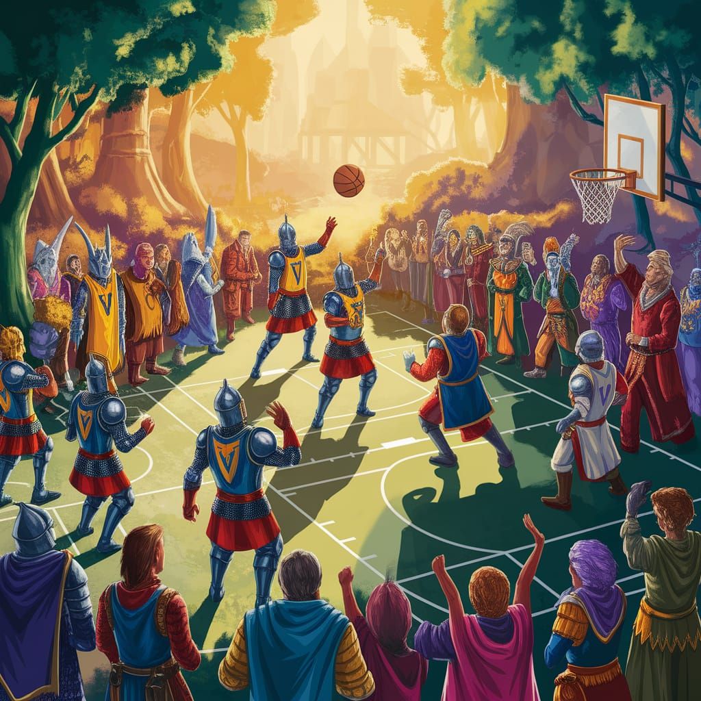 Enchanted Forest Basketball Match in Golden Sunlight