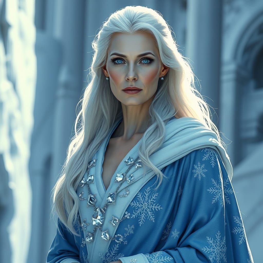 Regal Winter Sorceress in Icy Blue and White