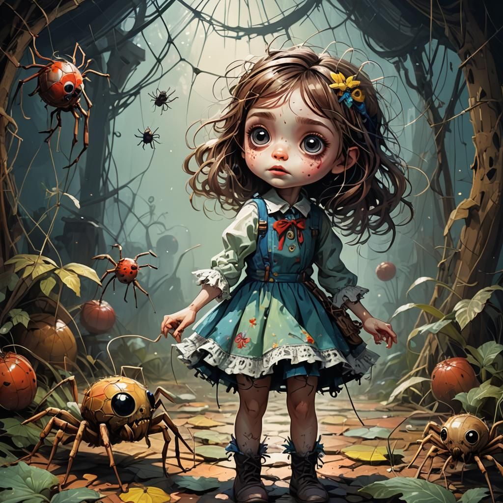 Little Miss Muffet's Spider Encounter: Colorful Digital Art