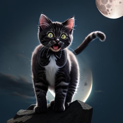 Kitten Roaring at the Moon in Magnetic Vision