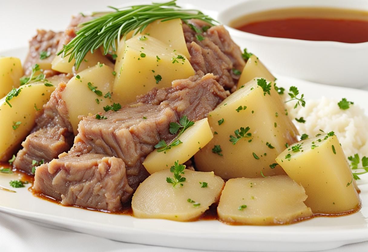 Steamed Meat and Potatoes Still Life