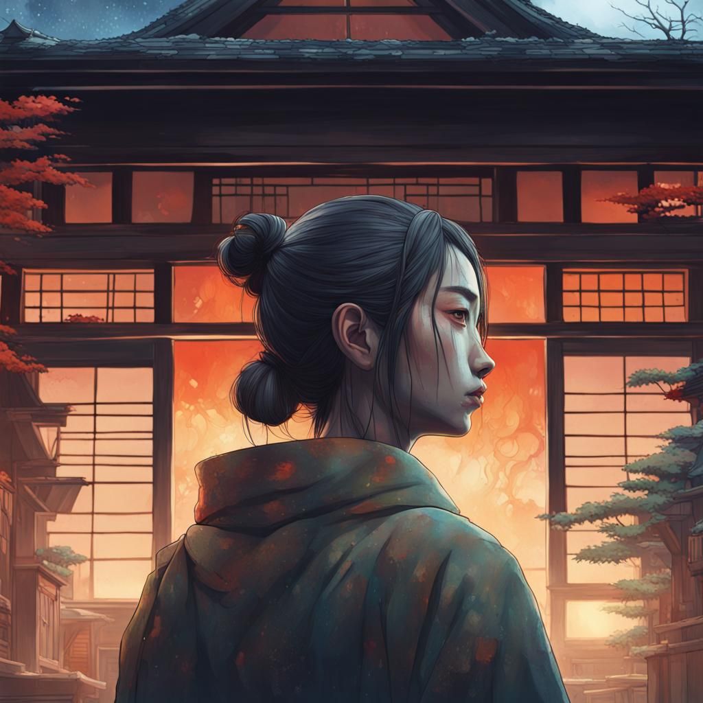 Kawa-No-Kami is in deep focus, a haunted Japanese house is i...