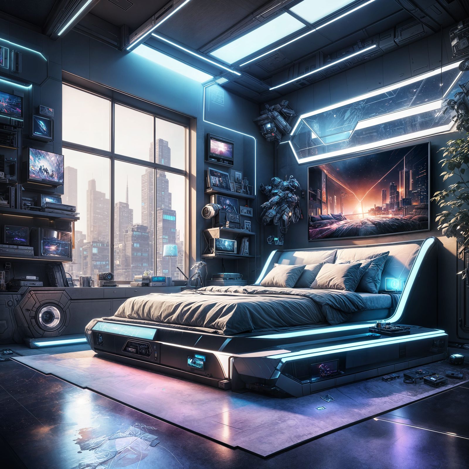 Cyberpunk Bedroom Scene with Ultrafine Details
