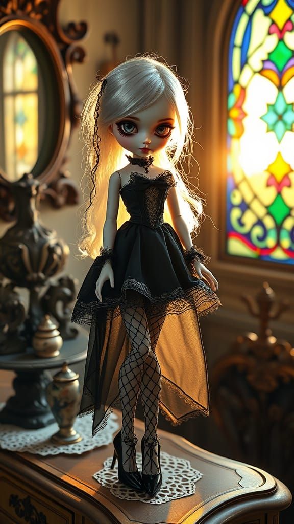 Ethereal Victorian Doll in Gothic Attire