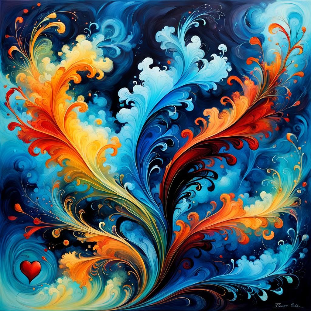 Abstract Steam and Fork in Complementary Colors