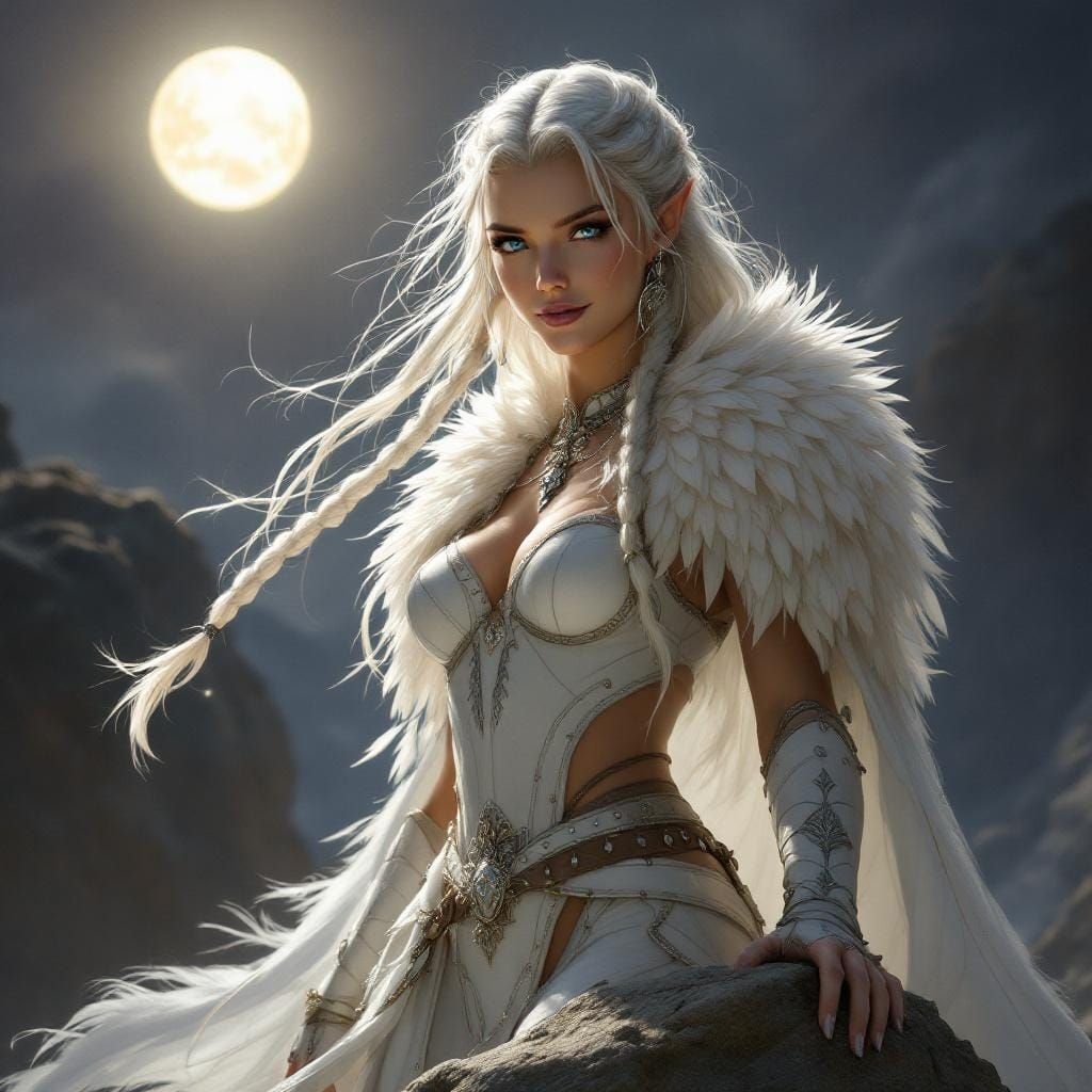Elven Warrior Queen Under Moonlight, Fantasy Art