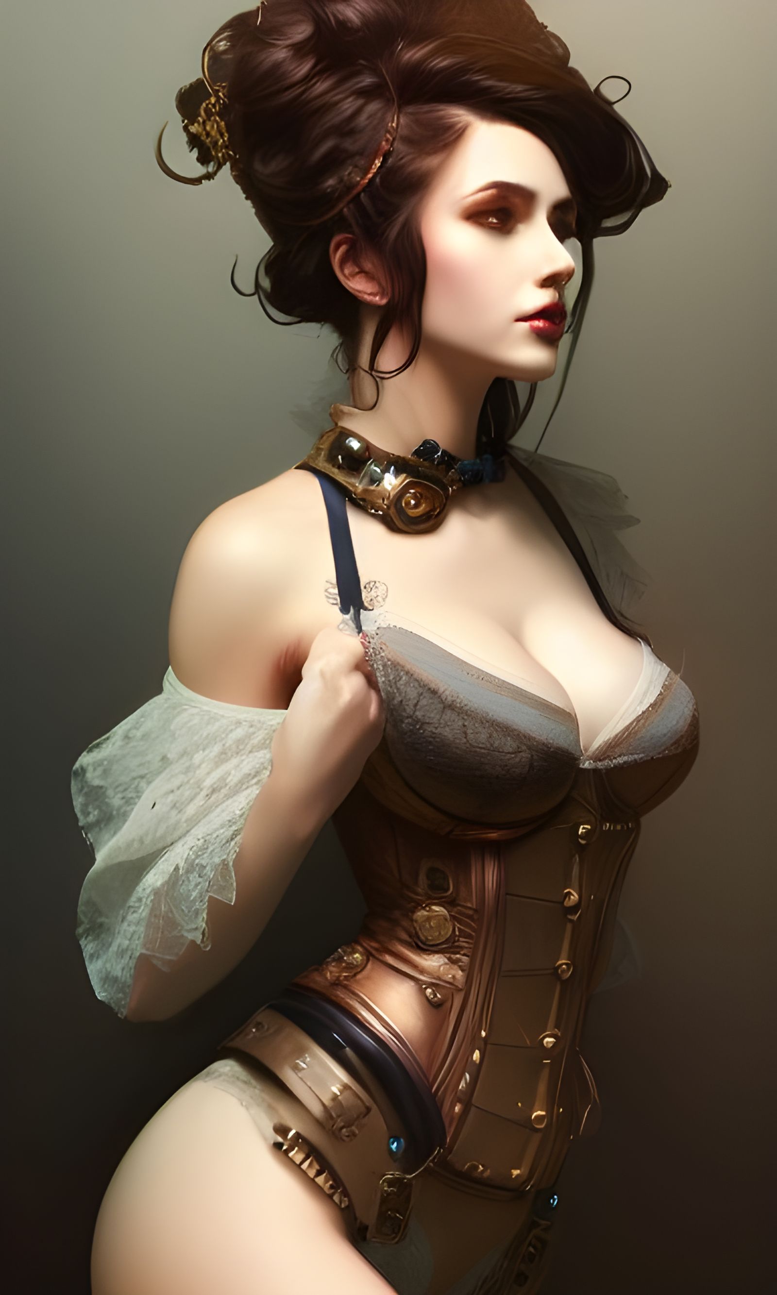 Steampunk Woman in Lingerie Concept Art