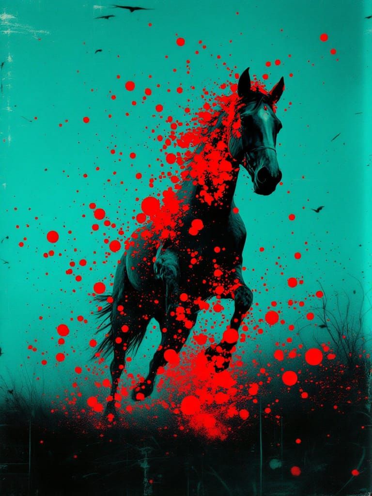 Horse Fragmented in Stark Teal and Red