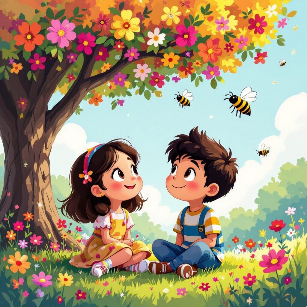 Salmah and Sami Watch Bees in a Whimsical Garden