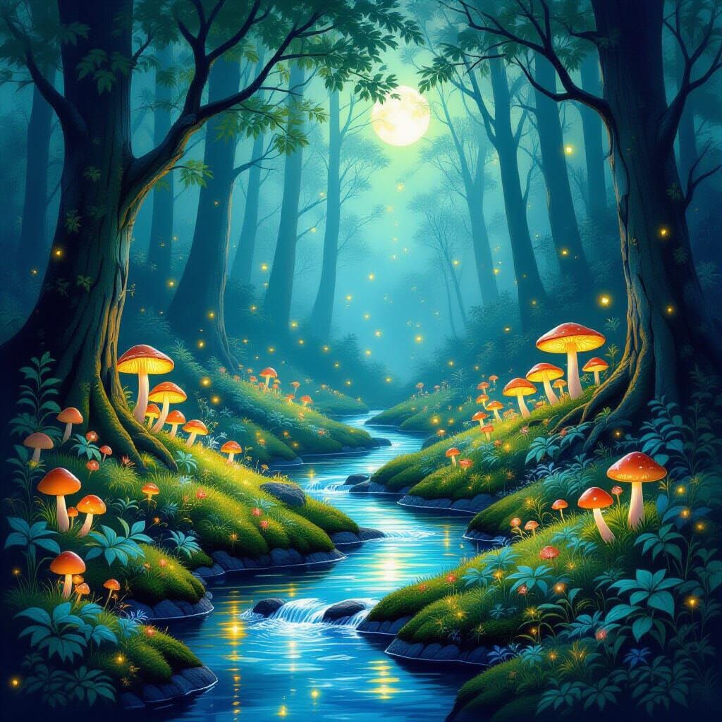 Enchanted Forest Glade Under Starlight
