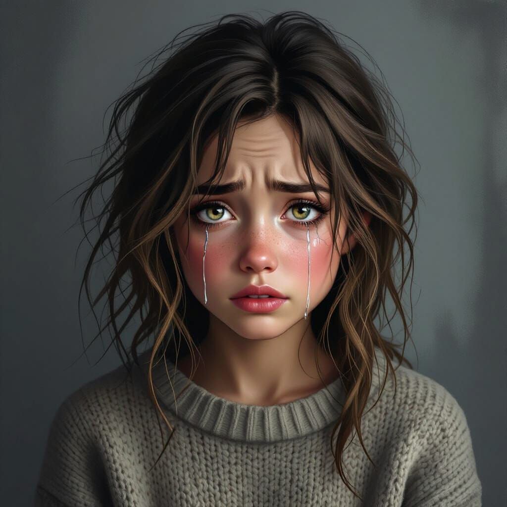 Sorrowful Girl Crying in Bleak Atmosphere
