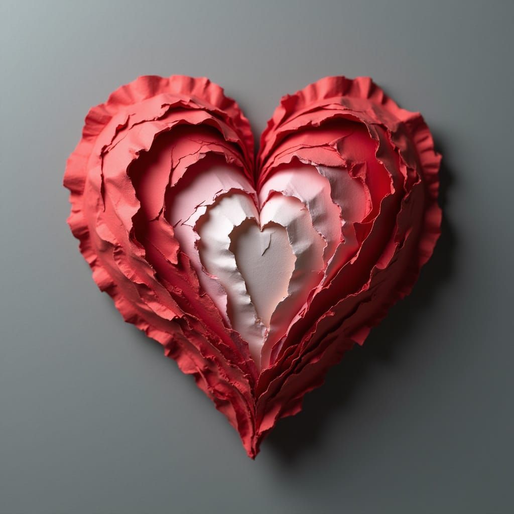 Fragile Paper Heart Sculpture in Digital Art Style