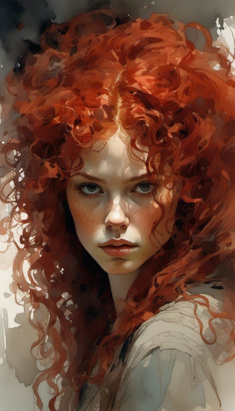 Red-Haired Goddess Portrait in Golden Age Style