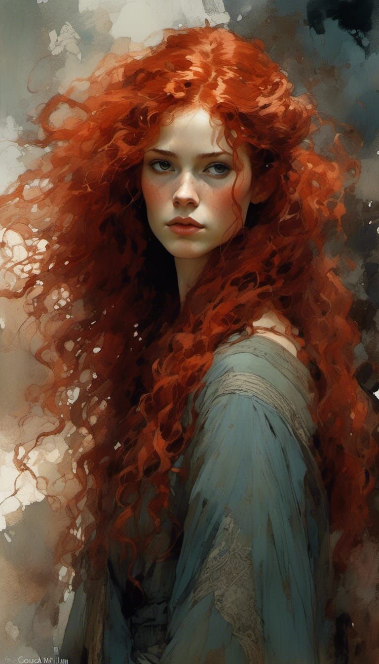 Red-Haired Woman Portrait in Detailed Matte Painting Style
