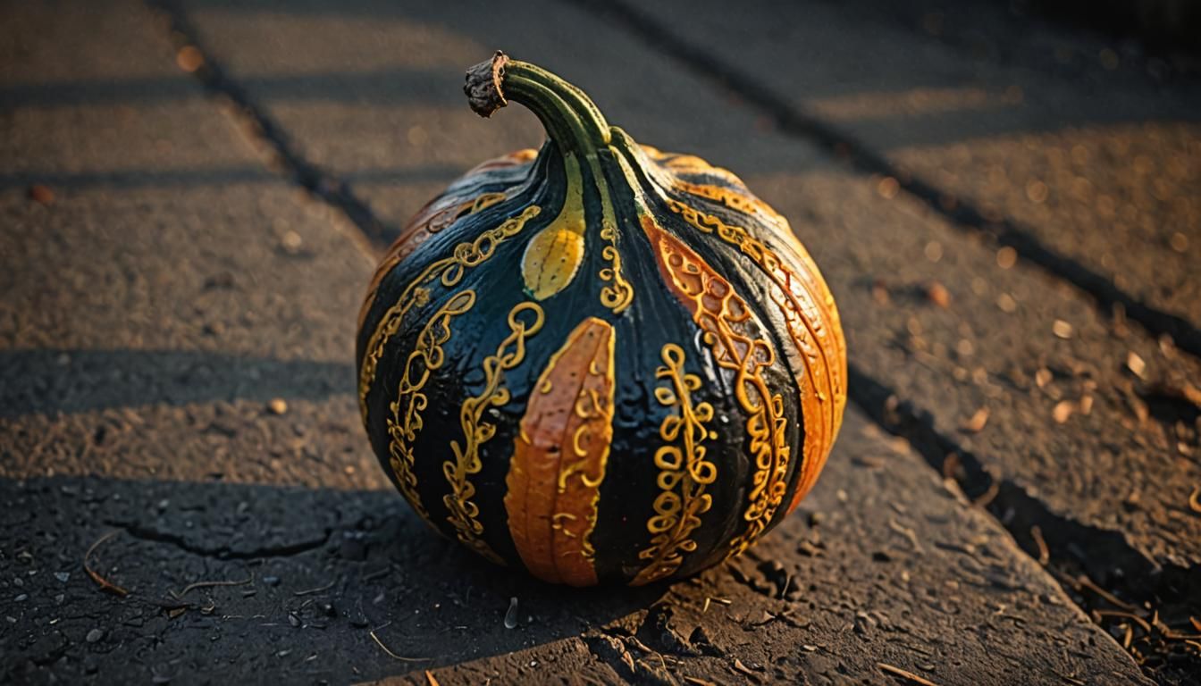 Hyperrealistic Gourd Close-Up in Golden Light