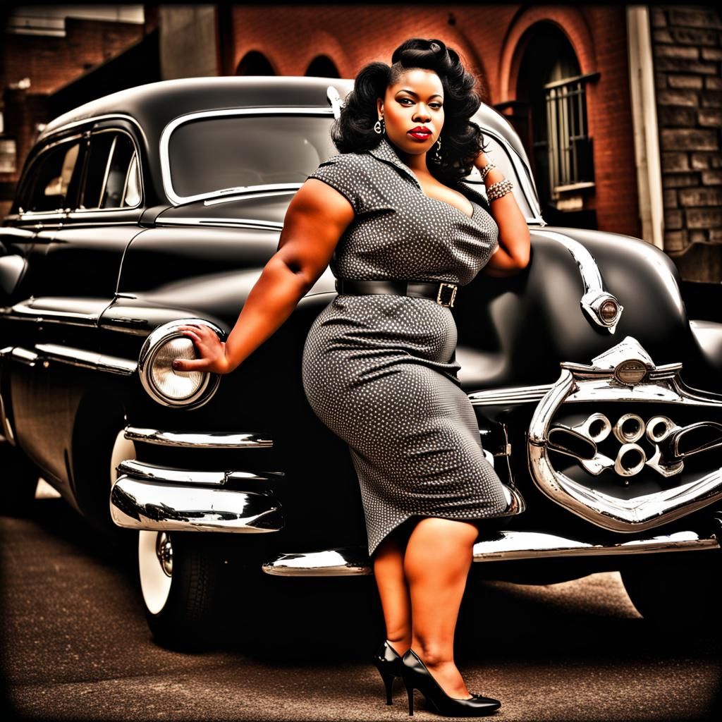 Voluptuous Rockabilly Woman in 1950s Style