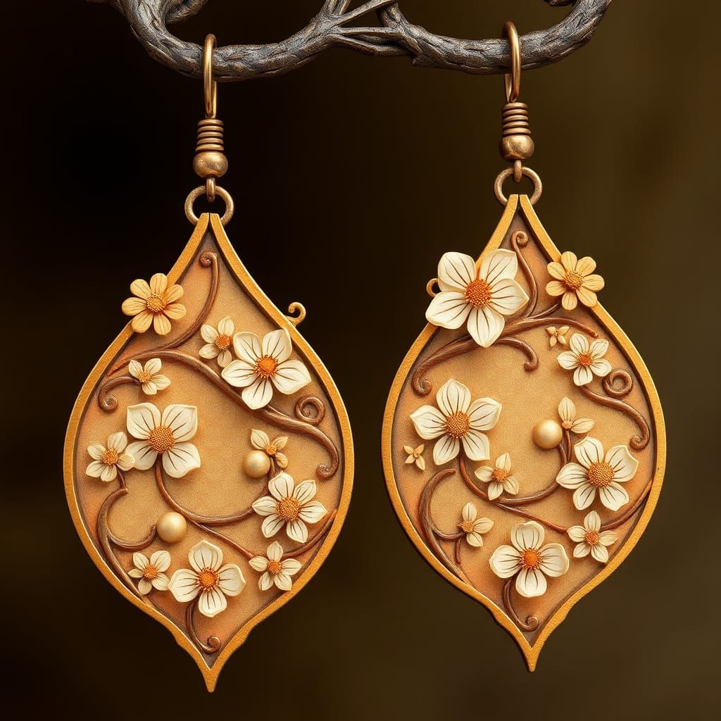 Elegant Art Nouveau Earrings with Botanical Motifs