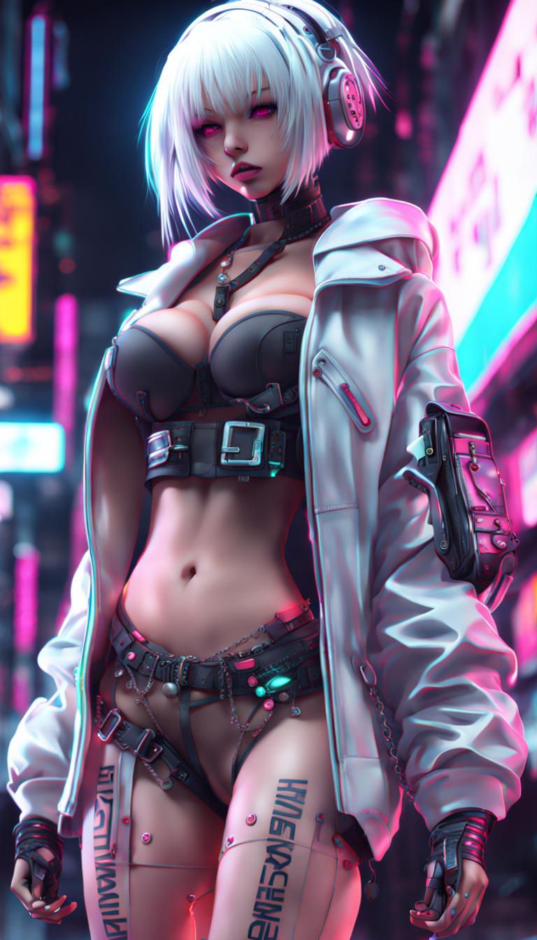 Cyberpunk Anime Girl with Neon Lighting in 3D