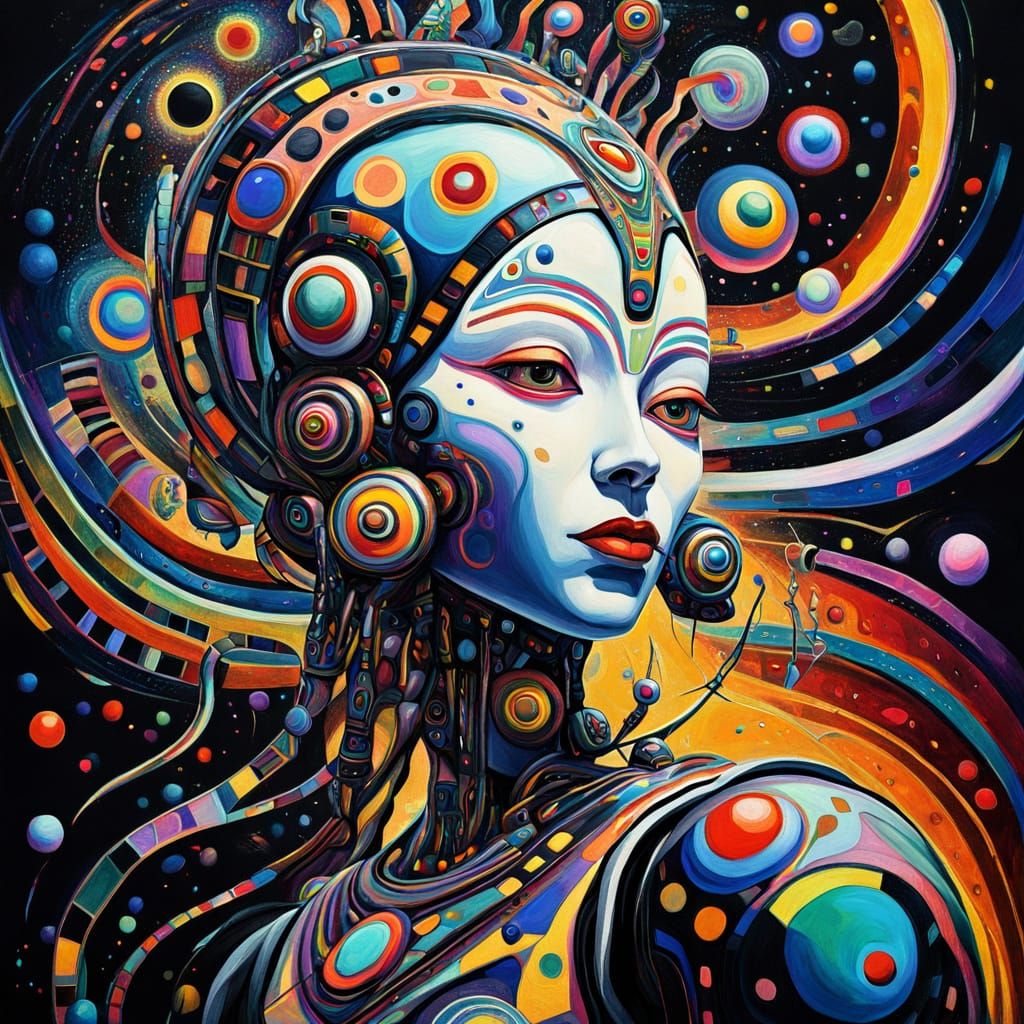 Alien Robotic Goddess in Surreal Abstract Expressionism