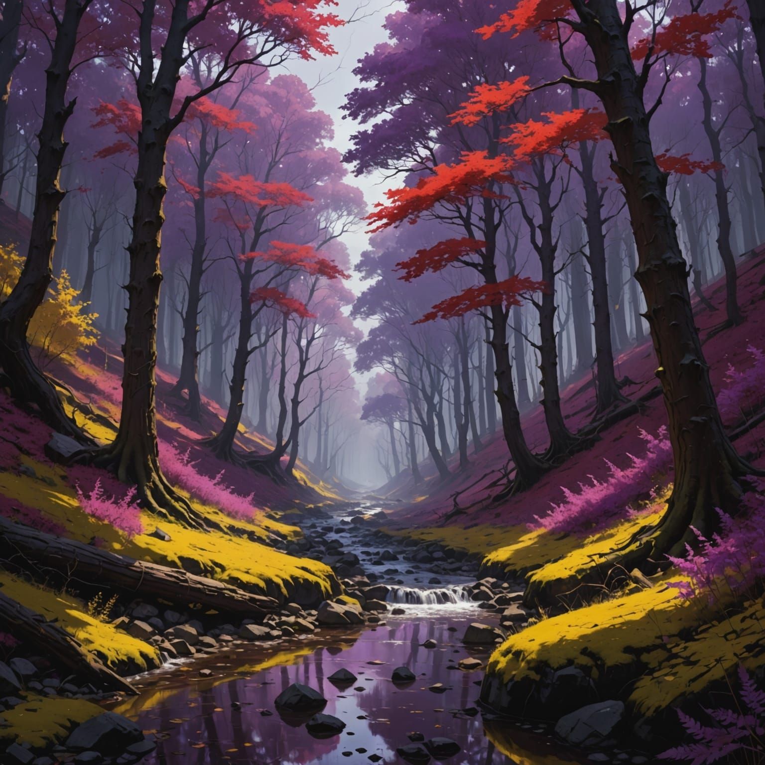 Purple Forest, Red River: Dark Fantasy Concept Art