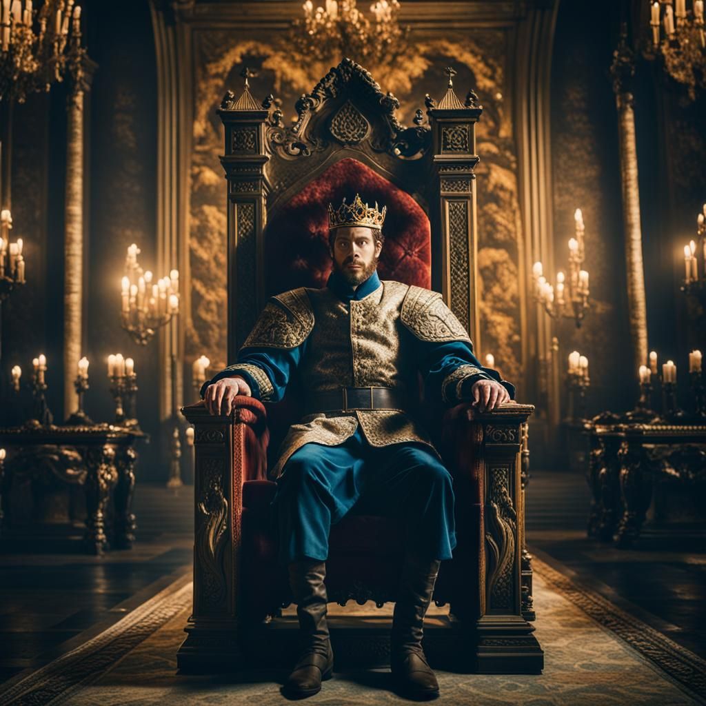 Renaissance Prince on Throne: Cinematic Film Still