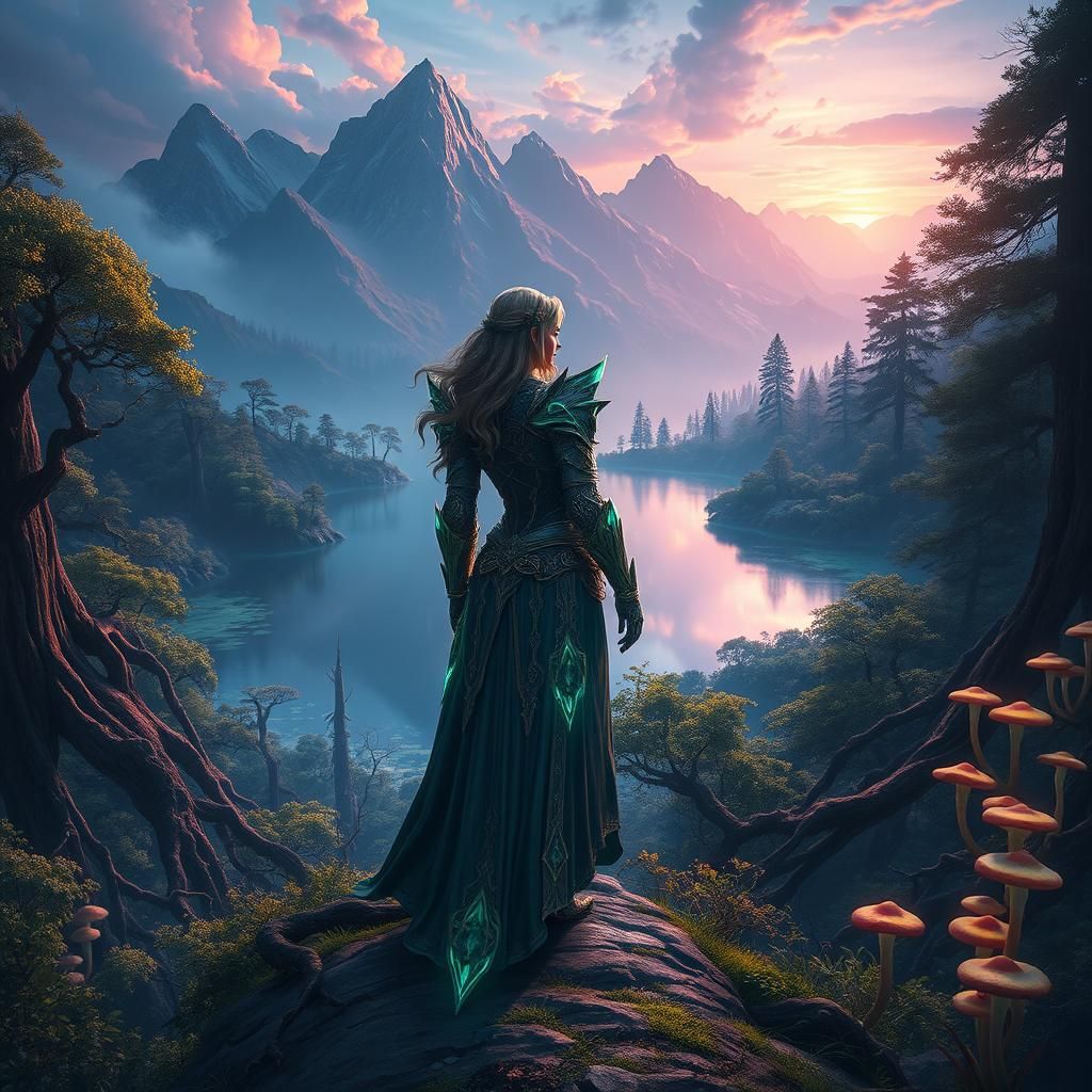 Mystical Warrior at Forest Edge in Hyper-Detailed Style