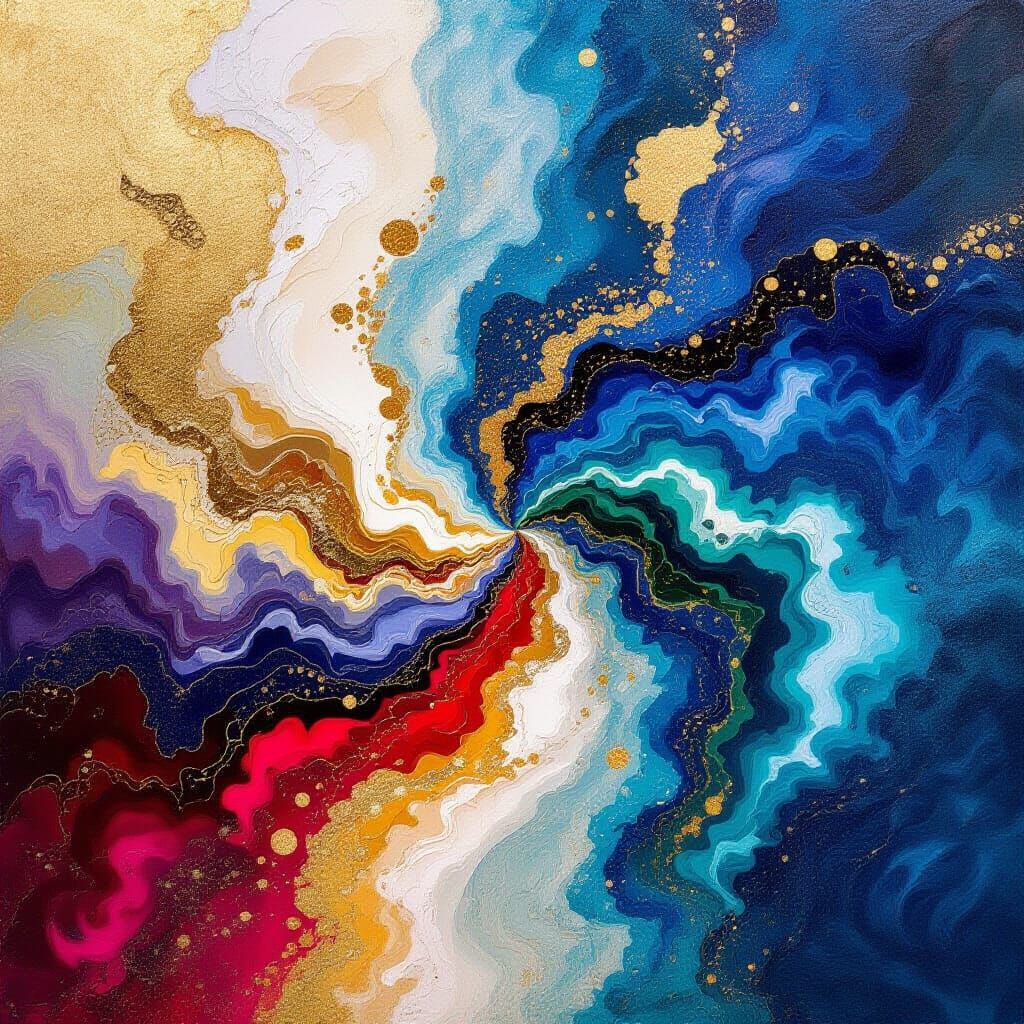 Vibrant Abstract Art with Molten Gold and Sapphire Blues