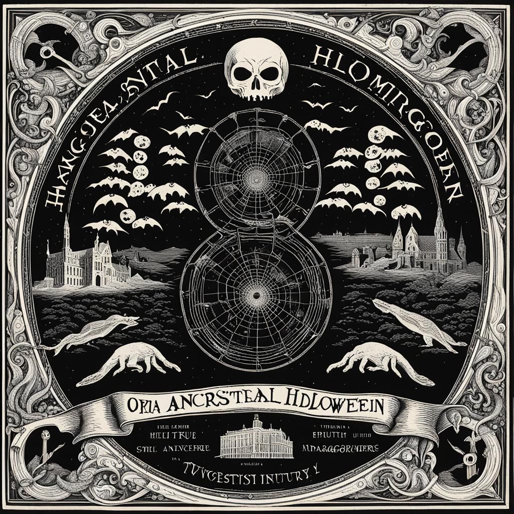 Chaotic Retro-Lithographic Scene with Mexican-Gothic Element...