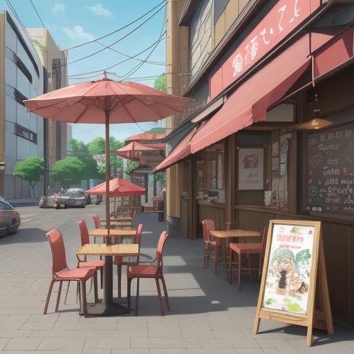 Anime Style Cafe Scene: Japanese Manga Art