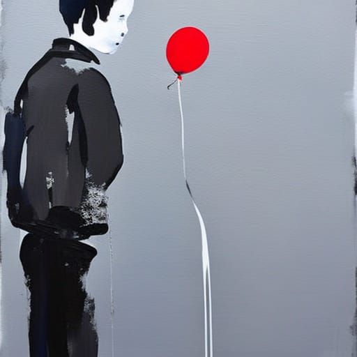 Boy with Red Balloon in Grey Town, Speedpaint