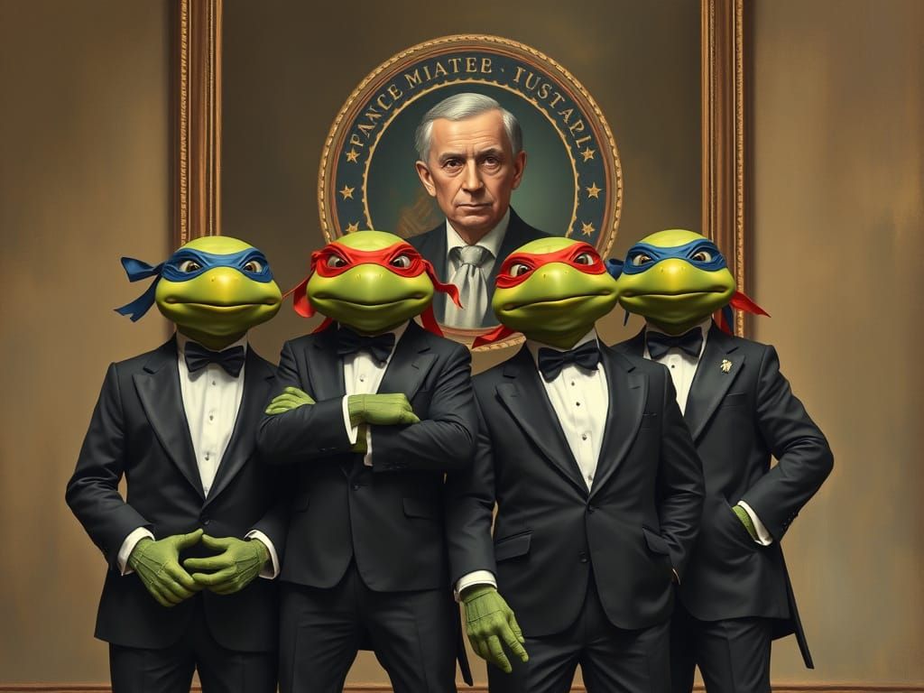 Ninja Turtles in Tuxedos for Presidential Painting by Norman...
