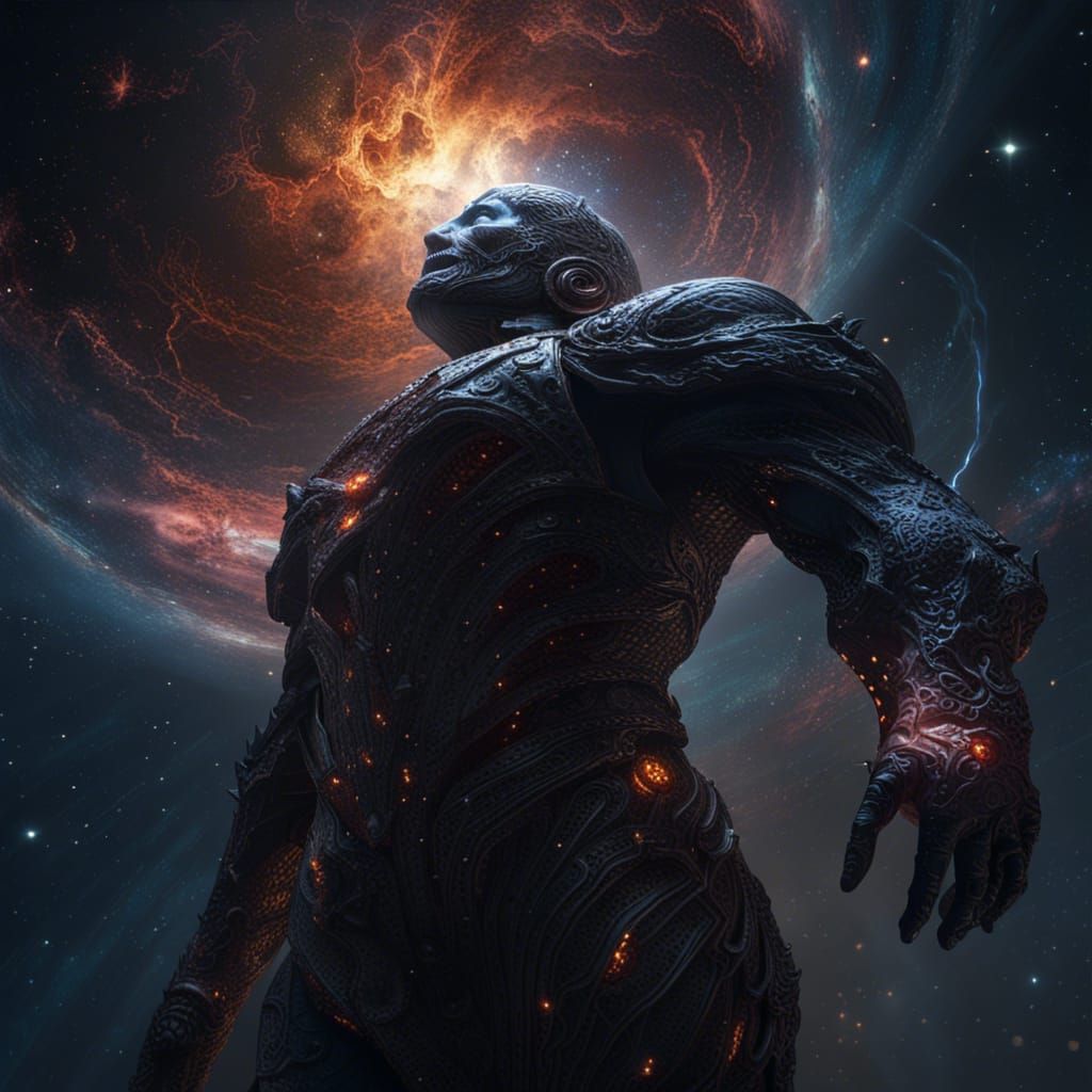 Celestial Man in Epic Galaxy: Dark Fantasy Art
