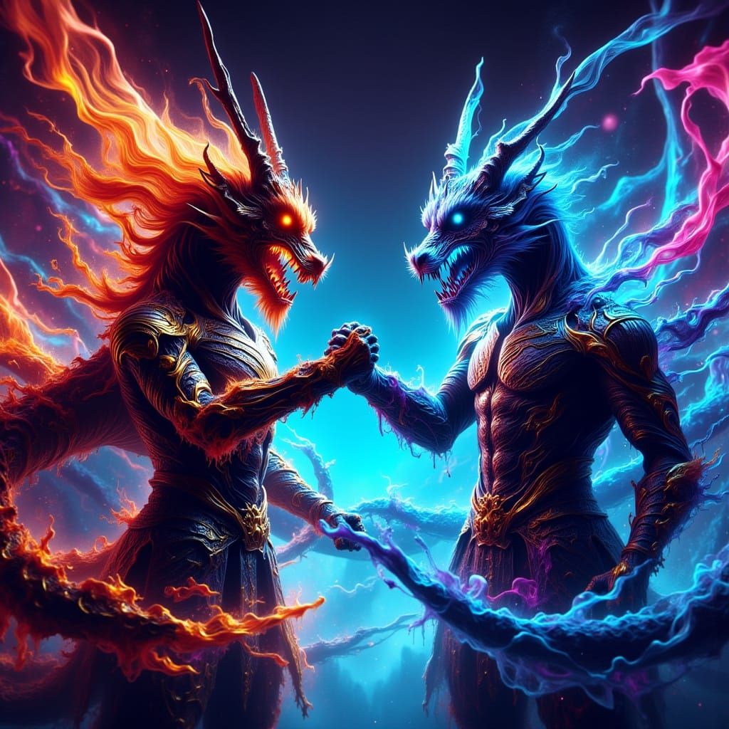 Samurais Fist Bump in Cyberpunk Neon City