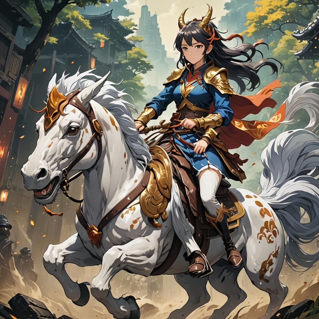 Girl Riding Kirin: Cel-Shaded Anime Style