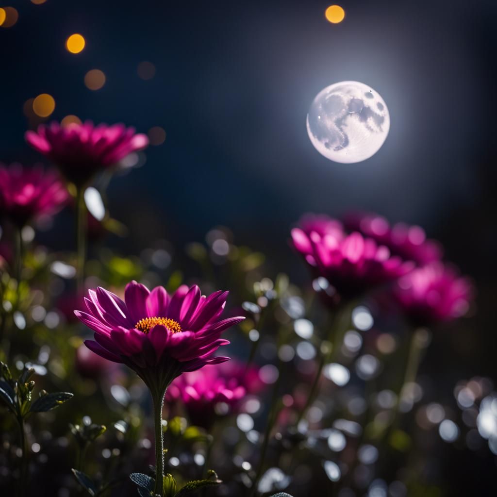 Dark Flowers and Silver Moon: Professional Photography