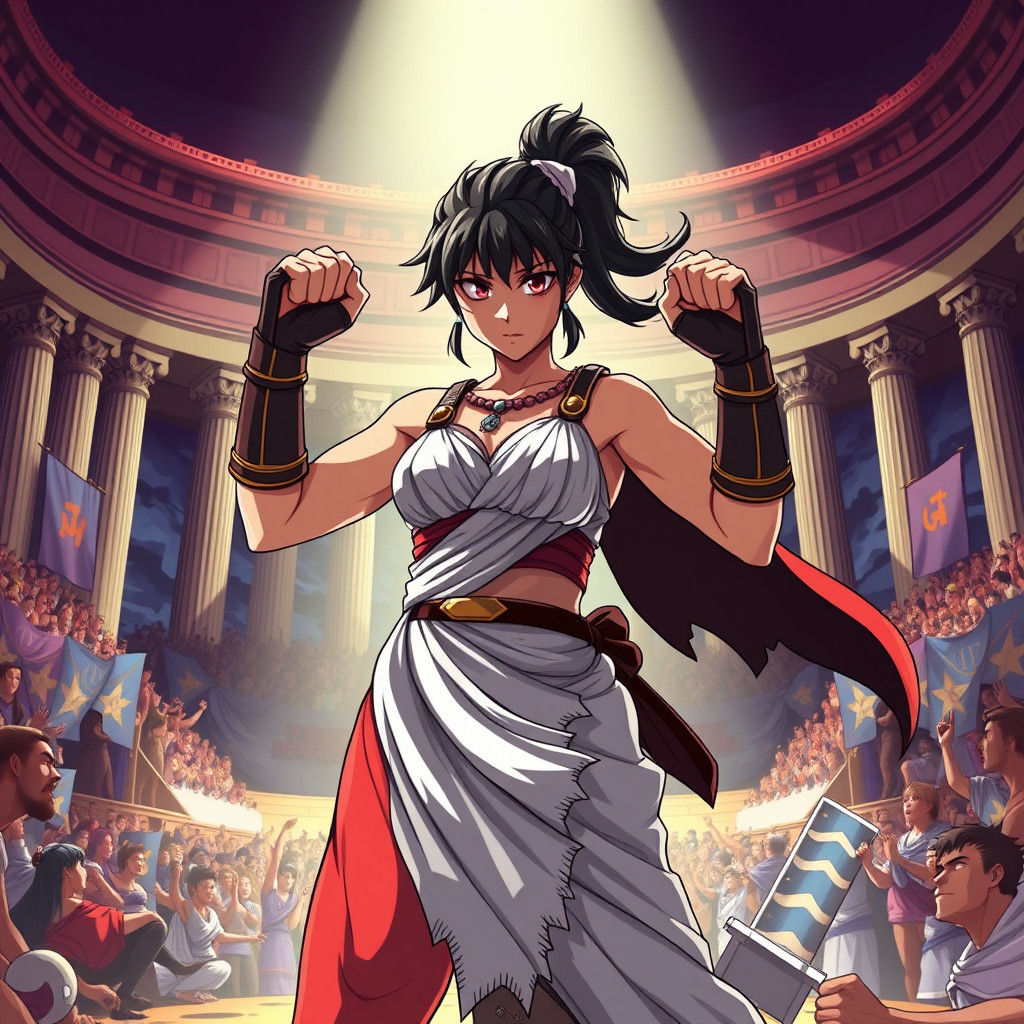 Anime Greek Warrior Maiden in Fighting Tournament