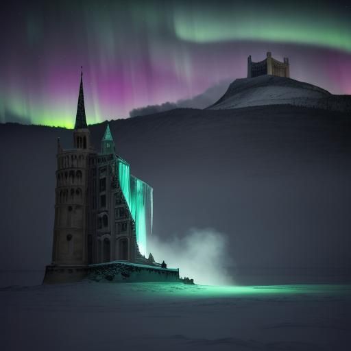 Aurora Borealis Over Icy Leaning Tower of Pisa
