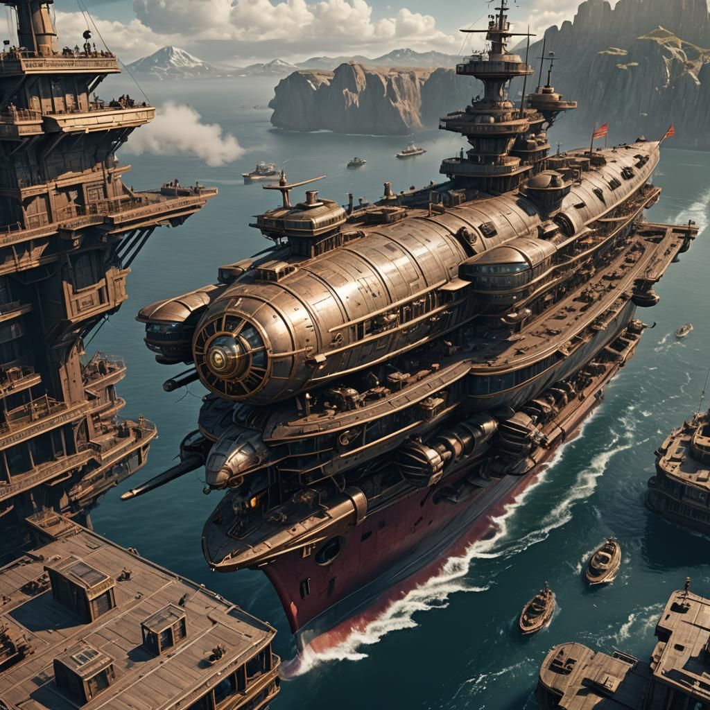 Steampunk Military Airship: Detailed Matte Painting