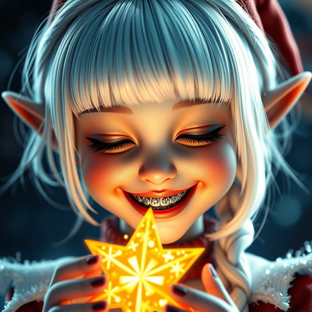 Vibrant Christmas Elf Portrait in Whimsical Style