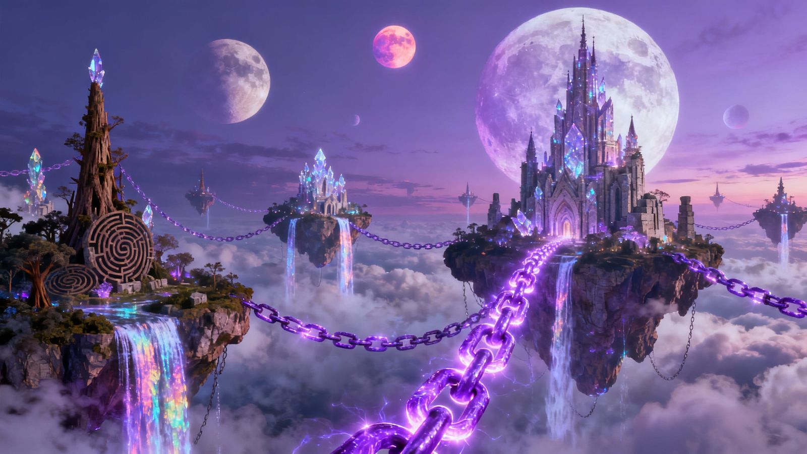 Magical Floating Islands in Twilight Sky