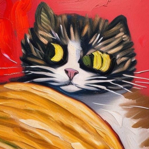 Cat Bread Disguise in Expressionist Oil Painting