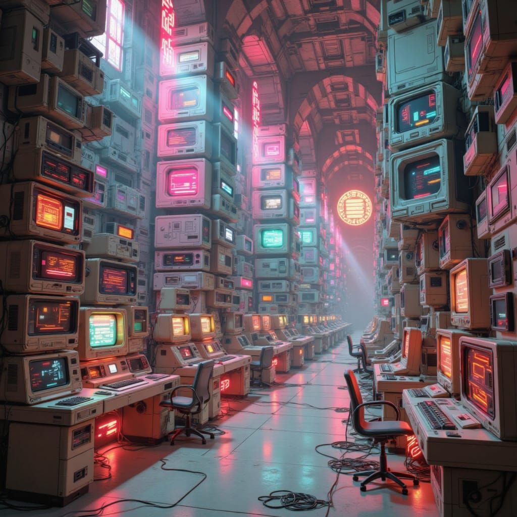 Retro-Futuristic Cathedral of 80s Tech