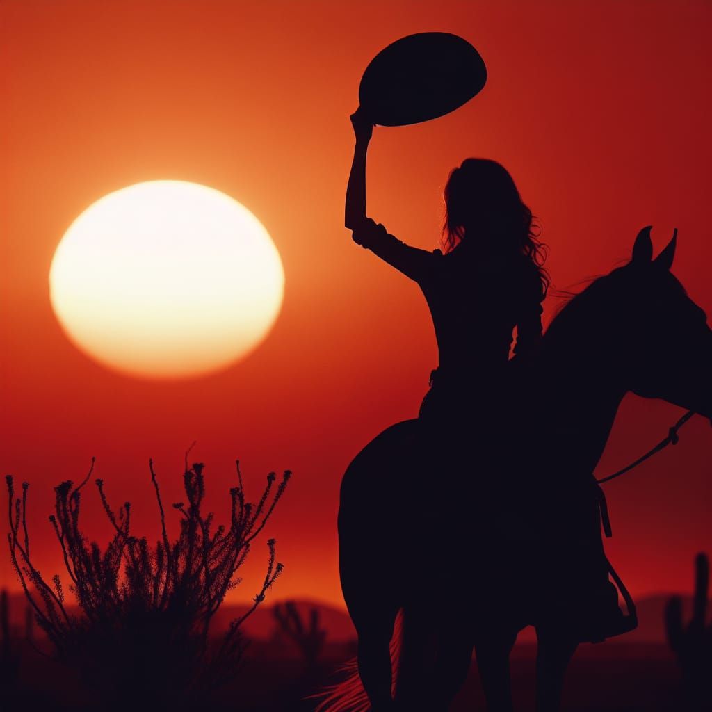 Silhouette of Horse and Rider at Sunset