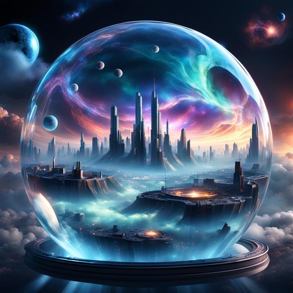 Sci-Fi City in Space Bubble