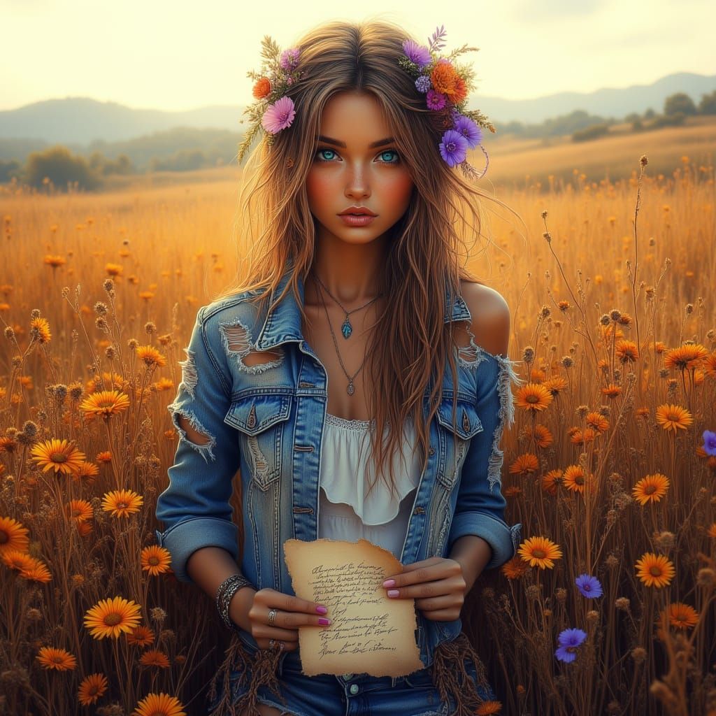 Woman with Love Letter in Bohemian Style