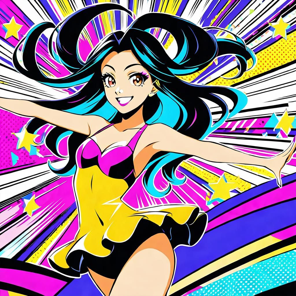 Thai Girl Dancing at Rave in Comic Book Style